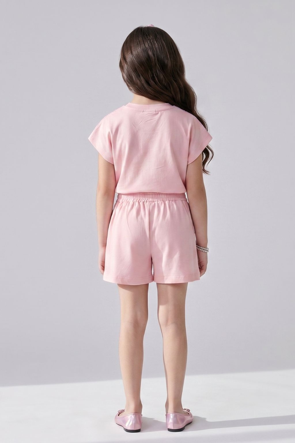 Barbie Girls Light Peach Sequins Shorts Co-ord Set BASET521