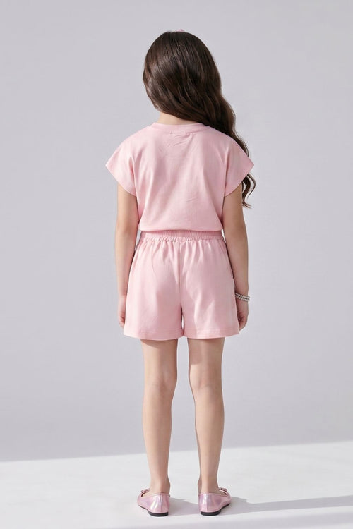 Barbie Girls Light Peach Sequins Shorts Co-ord Set BASET521
