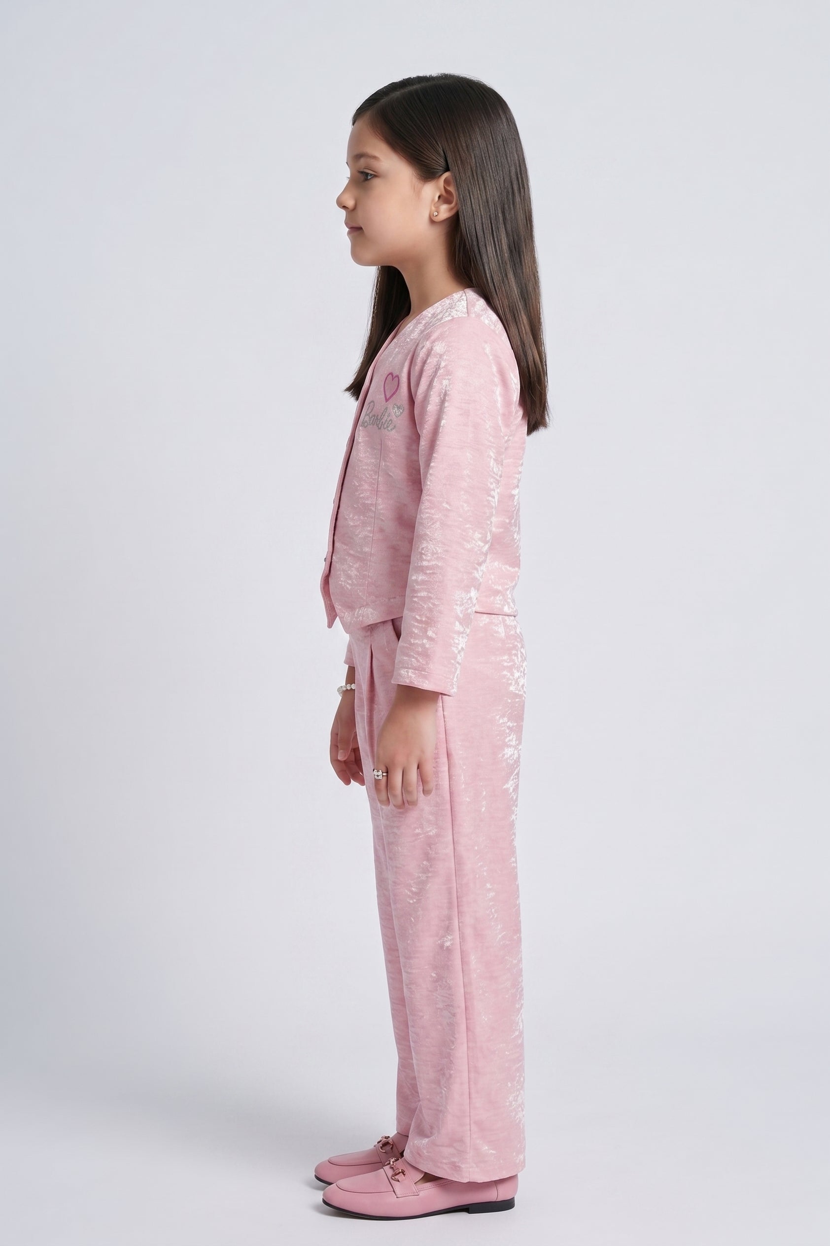 Barbie Light Pink Shimmer Jacket & Wide-Leg Pants Co-ord Set BASET580