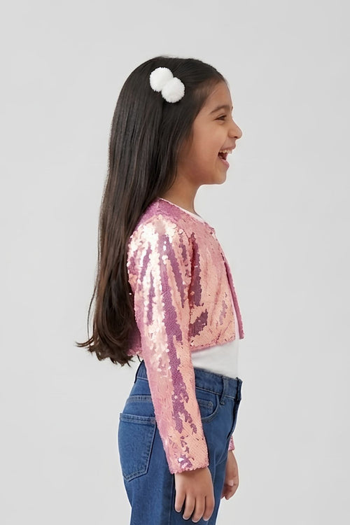 Sparkly Party Layer Pink Sequin Crop Shrug BASH101