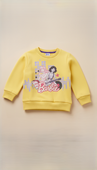 Barbie Graphic Print Yellow Sweatshirt | Trendy Girls Winter Wear Online | Kids