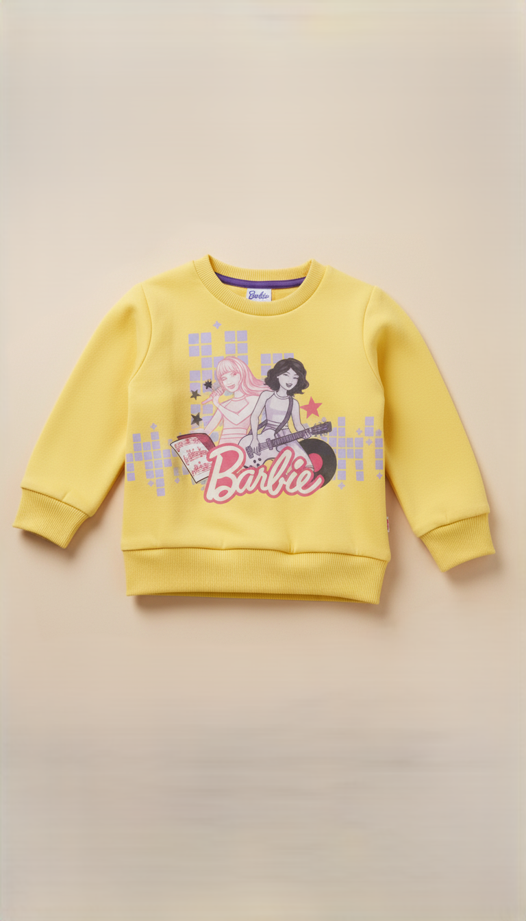 Barbie Graphic Print Yellow Sweatshirt | Trendy Girls Winter Wear Online | Kids