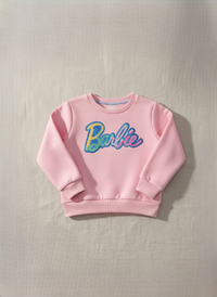 Barbie Logo Print Light Pink Sweatshirt | Trendy Girls Winter Wear Online | Kids