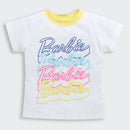 White Multi-Logo Barbie T-Shirt – Cool Graphic Casual Top