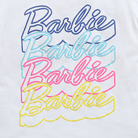 White Multi-Logo Barbie T-Shirt – Cool Graphic Casual Top