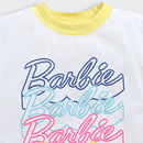 White Multi-Logo Barbie T-Shirt – Cool Graphic Casual Top