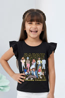 Black Ruffle-Sleeve Barbie Graphic T-Shirt BATP2005