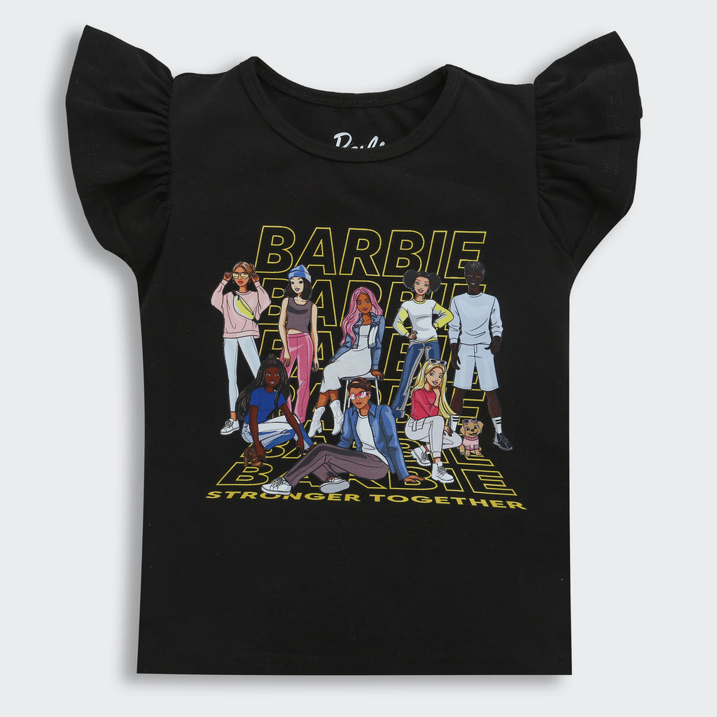 Black Ruffle-Sleeve Barbie Graphic T-Shirt BATP2005