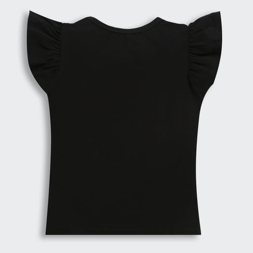 Black Ruffle-Sleeve Barbie Graphic T-Shirt BATP2005