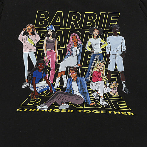 Black Ruffle-Sleeve Barbie Graphic T-Shirt BATP2005