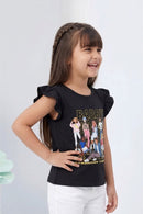 Black Ruffle-Sleeve Barbie Graphic T-Shirt BATP2005