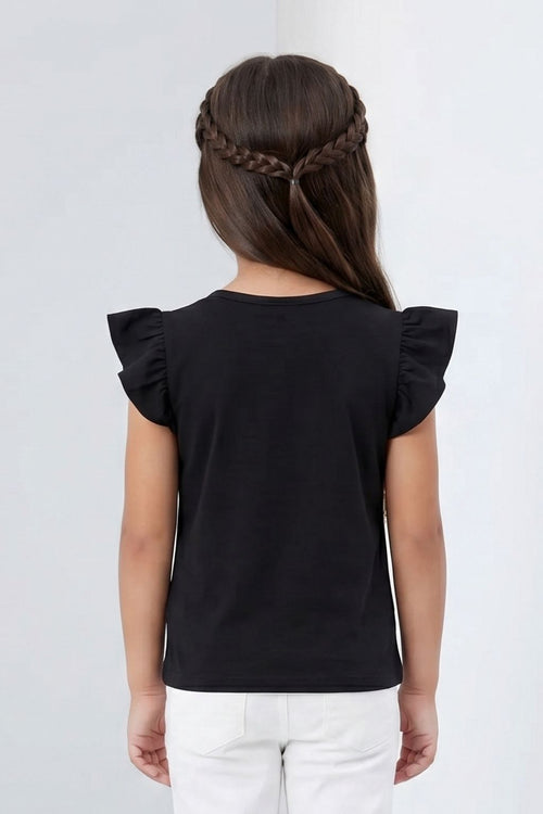 Black Ruffle-Sleeve Barbie Graphic T-Shirt BATP2005
