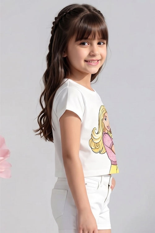 Barbie White Graphic Crop T-Shirt BATP2006