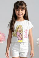 Barbie White Graphic Crop T-Shirt BATP2006