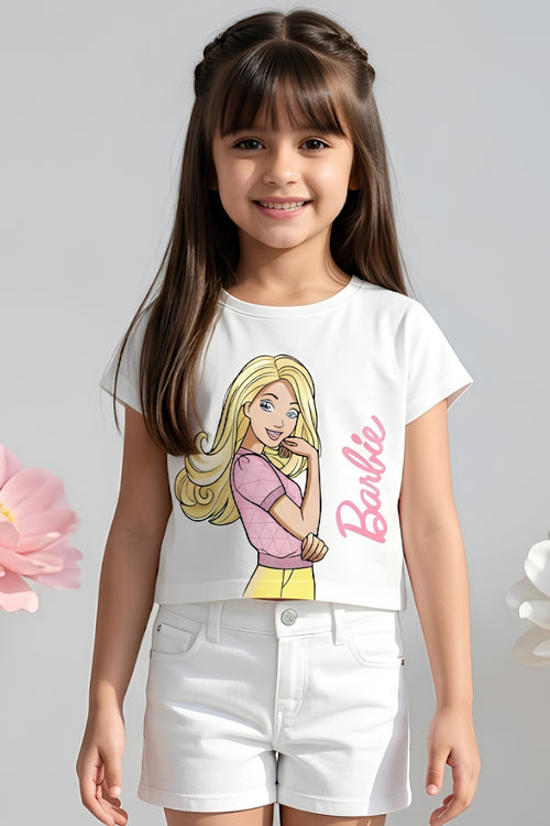 Barbie White Graphic Crop T-Shirt BATP2006