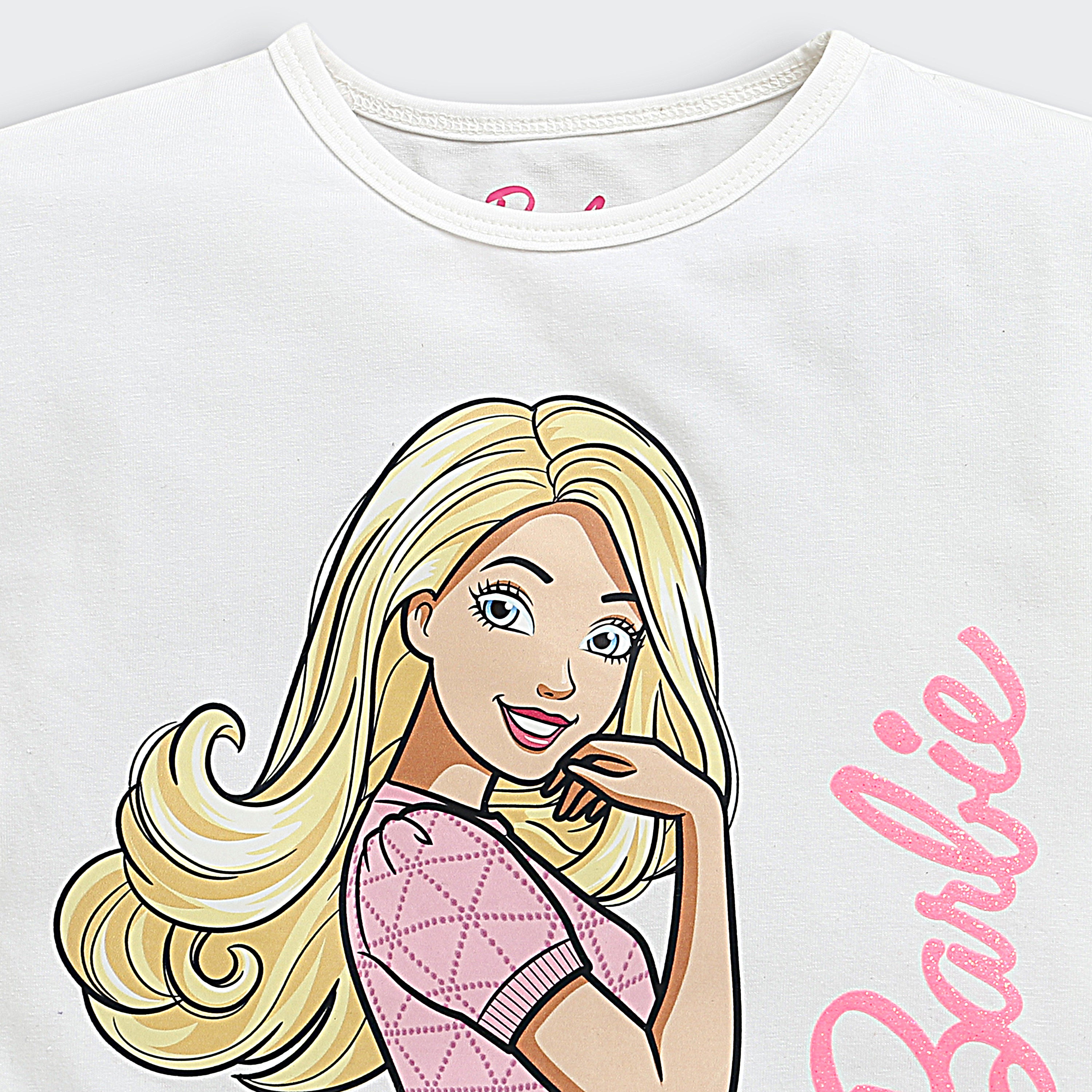 White Barbie Graphic Crop T-Shirt – Cool Summer Top for Girls
