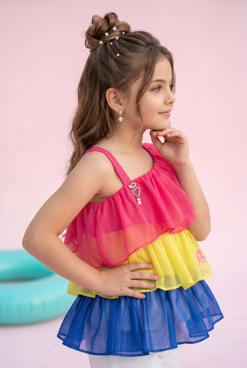 Barbie Rainbow Tiered One-Shoulder Top BATP2012