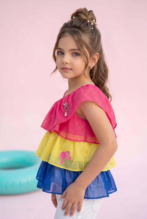 Barbie Rainbow Tiered One-Shoulder Top BATP2012