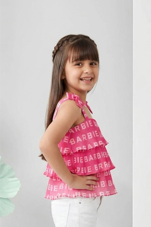 Barbie Hot Pink Logo Ruffle Top BATP2014