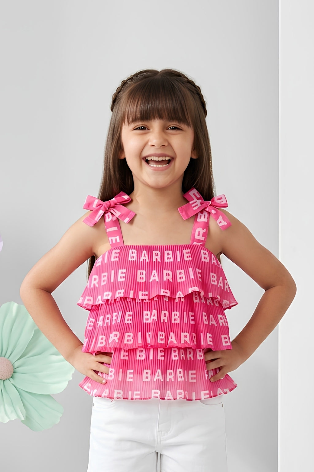 Barbie Hot Pink Logo Ruffle Top BATP2014