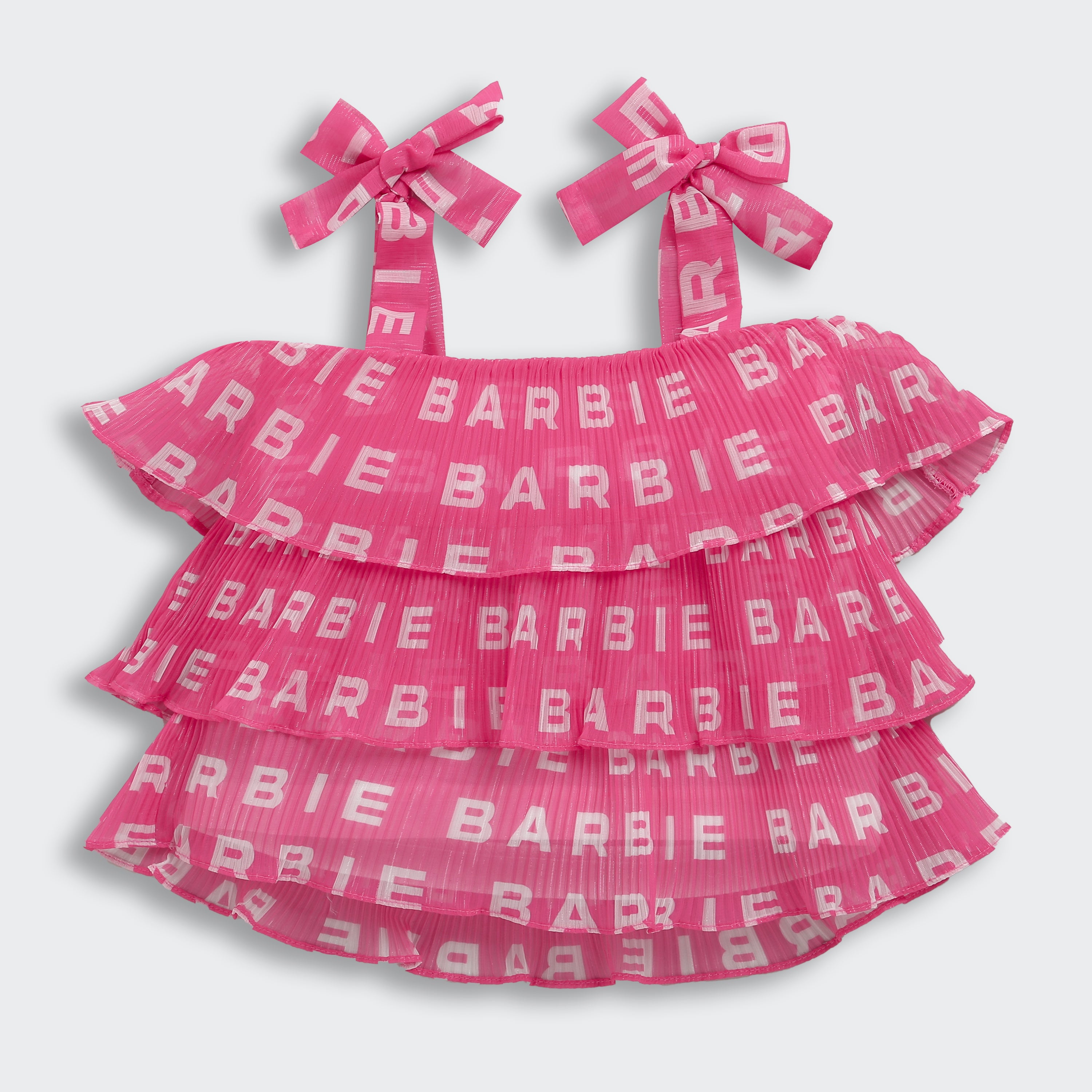 Hot Pink Barbie Logo Ruffle Top – Trendy Party Wear for Girls