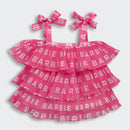 Hot Pink Barbie Logo Ruffle Top – Trendy Party Wear for Girls