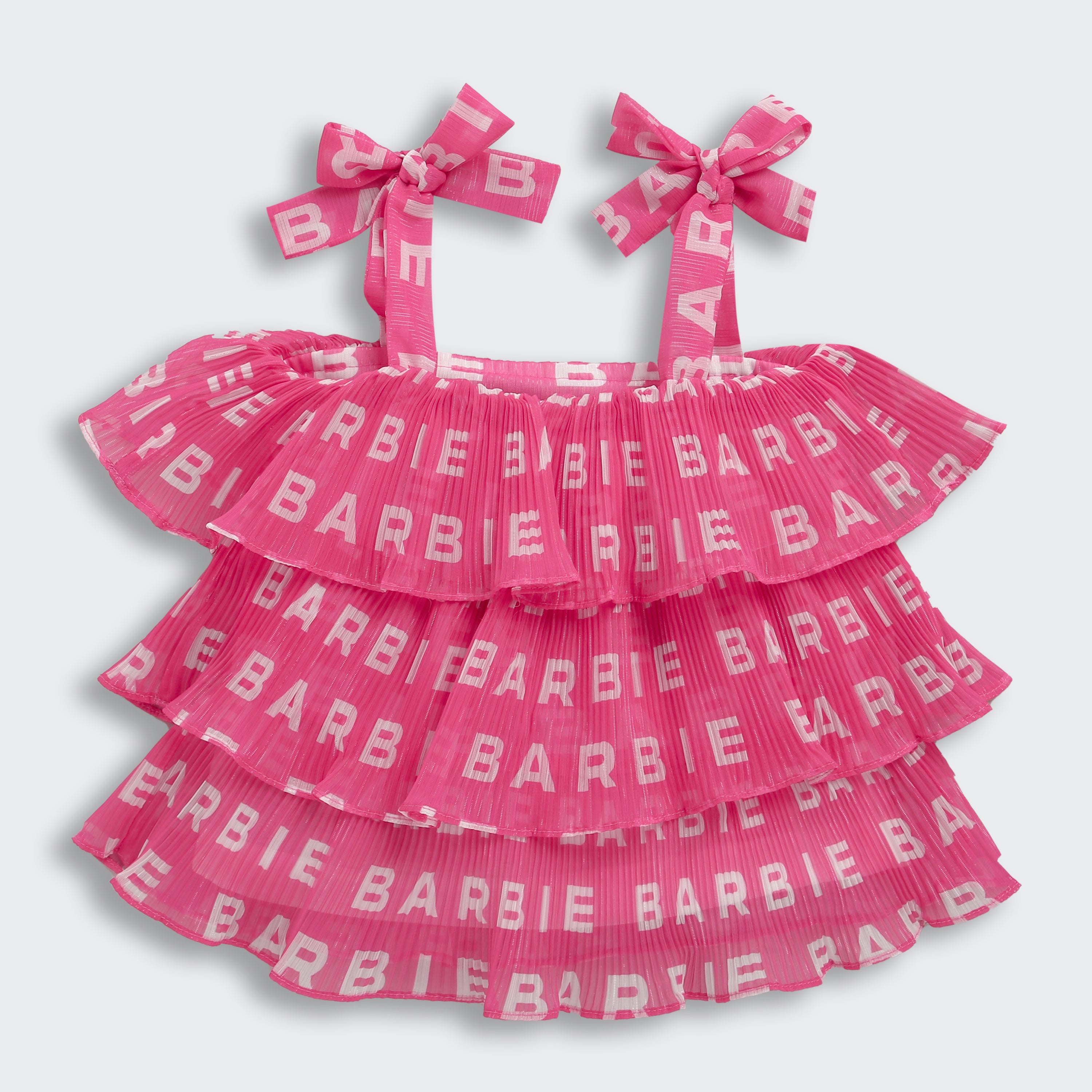 Hot Pink Barbie Logo Ruffle Top – Trendy Party Wear for Girls