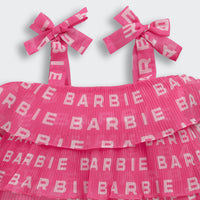 Hot Pink Barbie Logo Ruffle Top – Trendy Party Wear for Girls