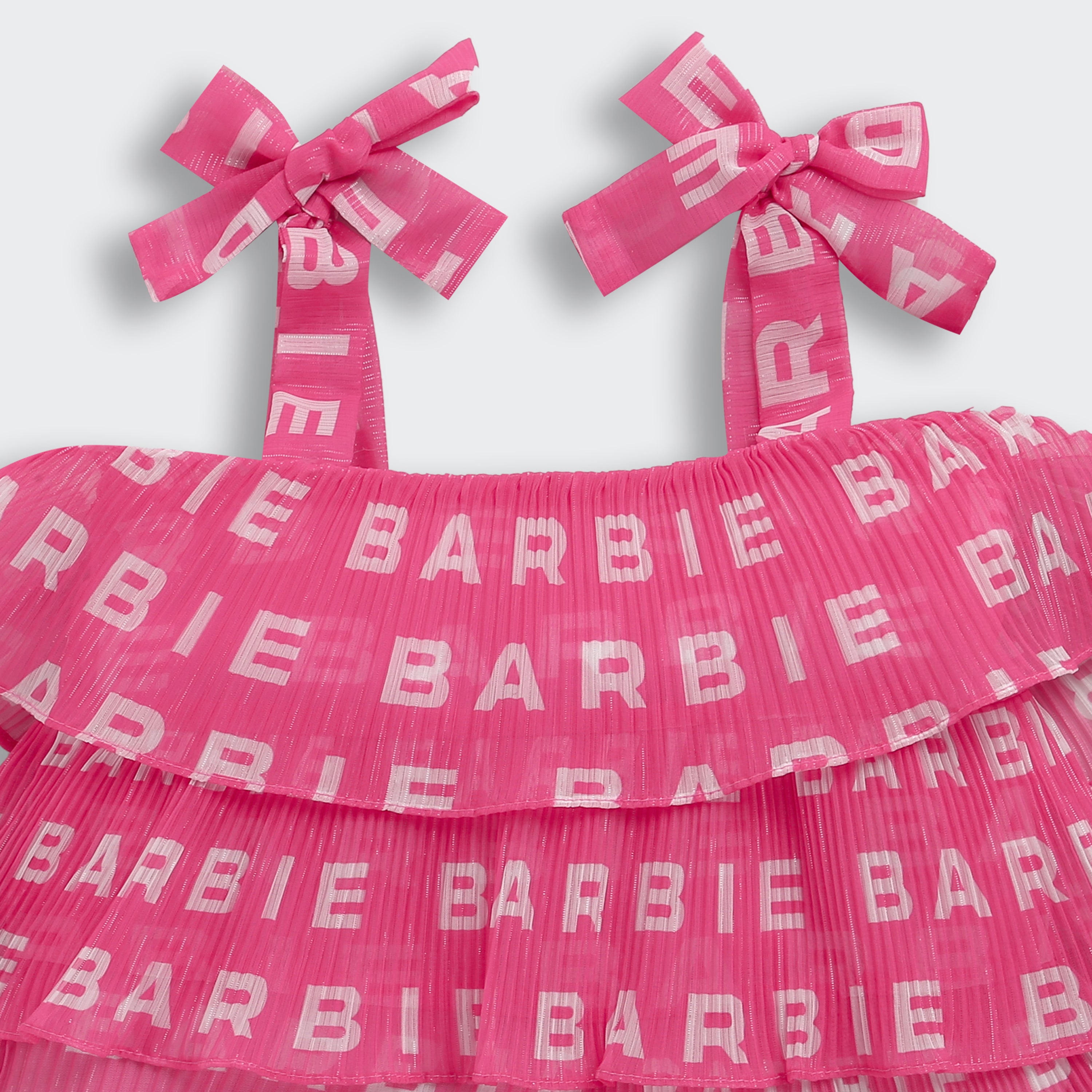 Hot Pink Barbie Logo Ruffle Top – Trendy Party Wear for Girls