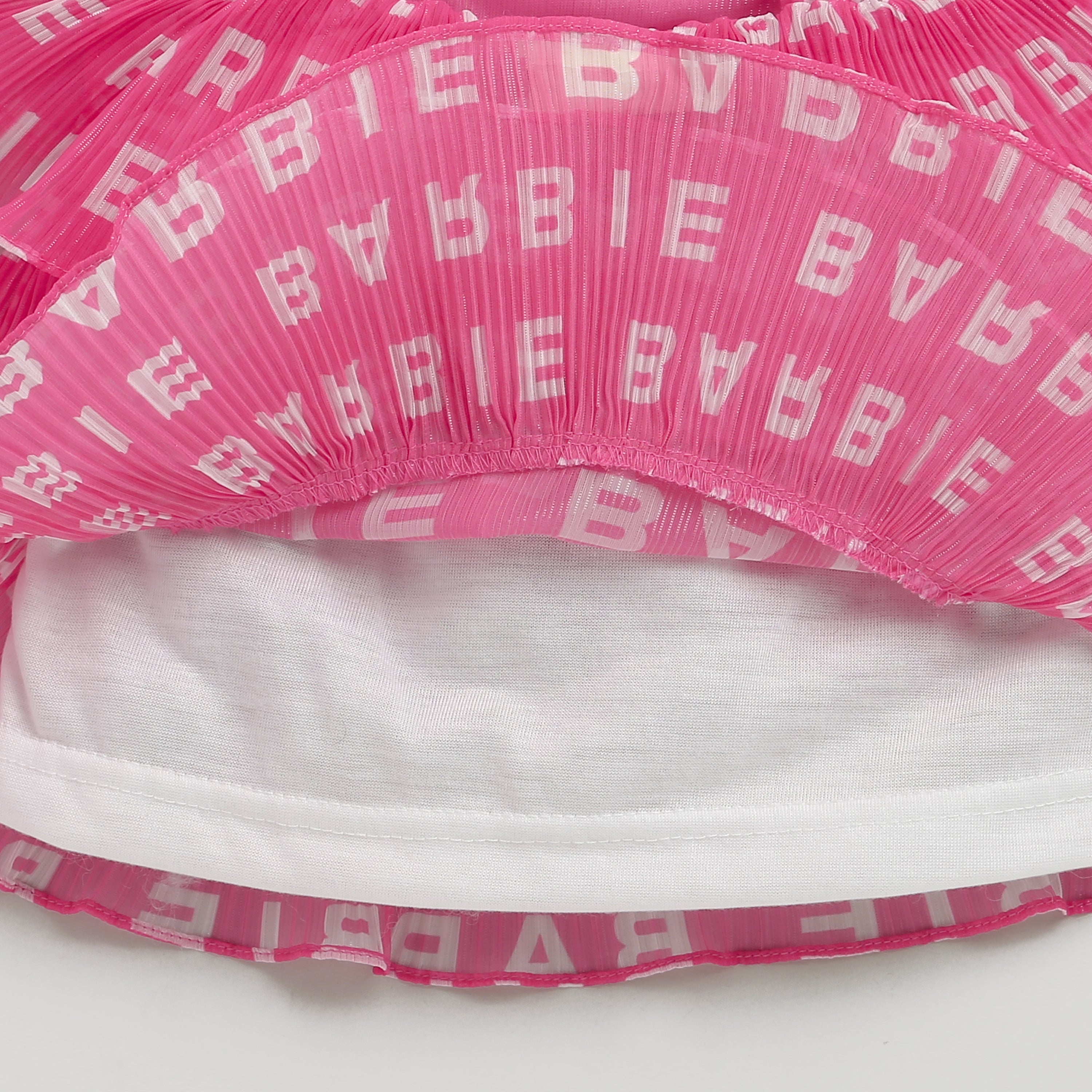 Hot Pink Barbie Logo Ruffle Top – Trendy Party Wear for Girls