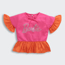 Pink-Orange Barbie Peplum Top – Stylish Statement for Girls