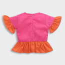 Pink-Orange Barbie Peplum Top – Stylish Statement for Girls