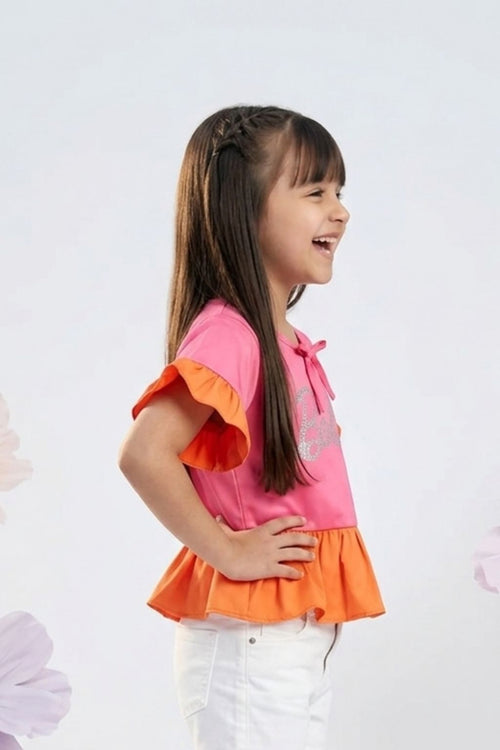 Barbie Pink-Orange Peplum Top BATP2016