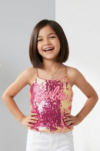 Girls Barbie Pink Sequin Top BATP2023