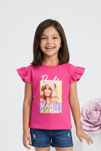 Barbie Hot Pink Ruffle Sleeve Graphic Tee BATP2027
