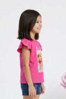 Barbie Hot Pink Ruffle Sleeve Graphic Tee BATP2027