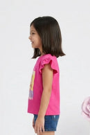 Barbie Hot Pink Ruffle Sleeve Graphic Tee BATP2027