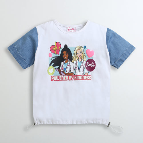Barbie White Denim-Sleeve T-Shirt BATP2048