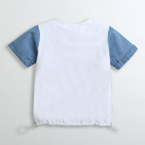 Barbie White Denim-Sleeve T-Shirt BATP2048