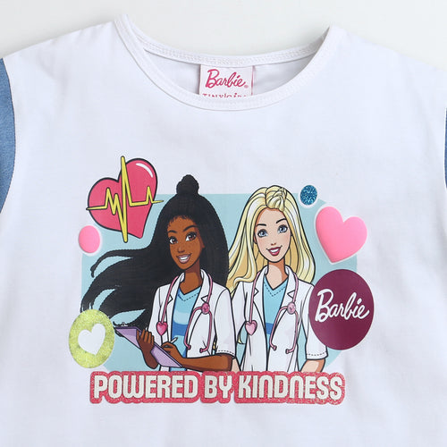 Barbie White Denim-Sleeve T-Shirt BATP2048