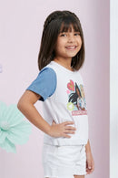 Barbie White Denim-Sleeve T-Shirt BATP2048