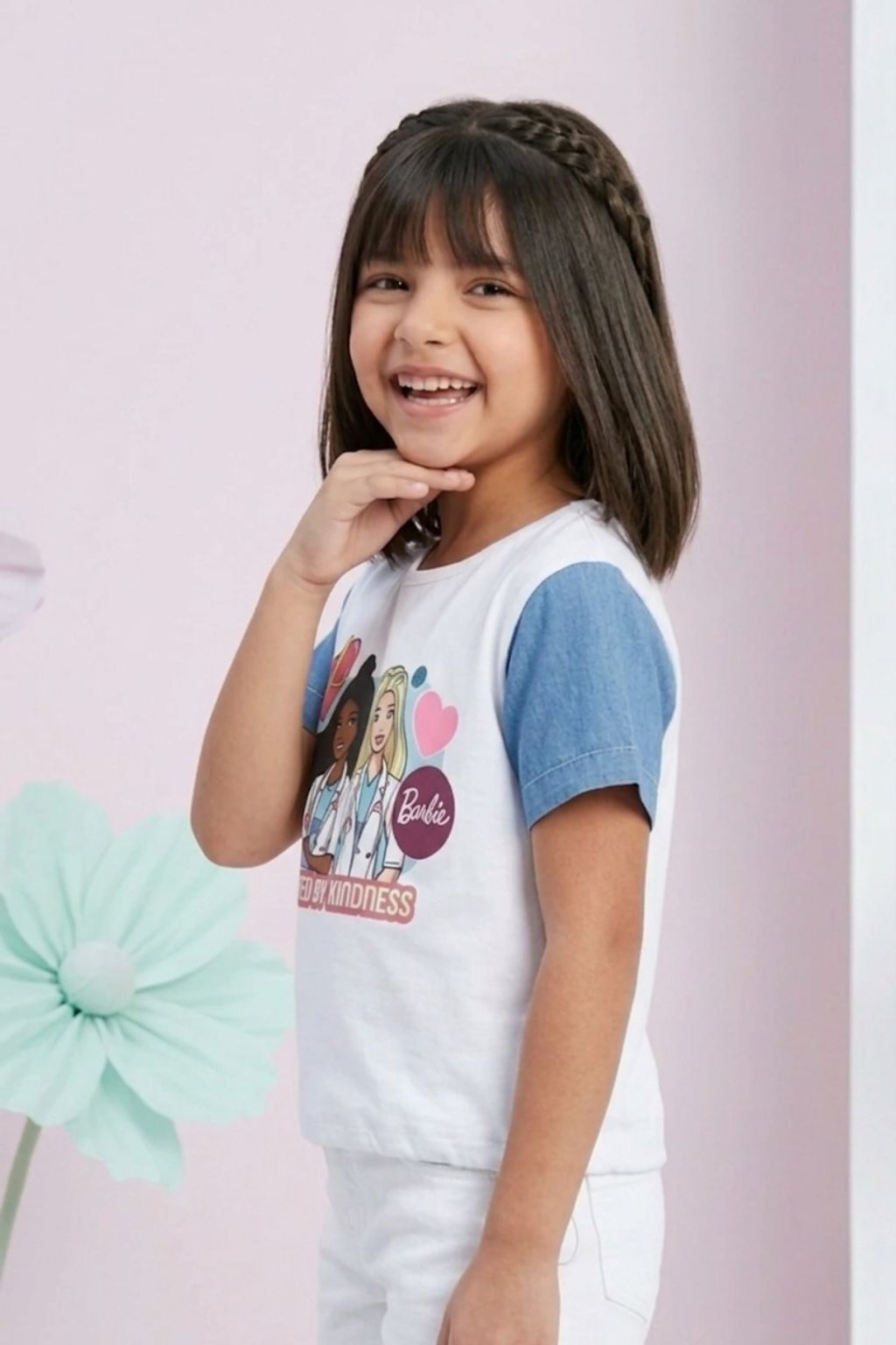 Barbie White Denim-Sleeve T-Shirt BATP2048