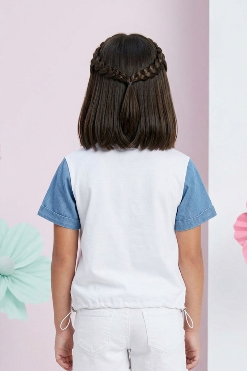 Barbie White Denim-Sleeve T-Shirt BATP2048