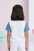 Barbie White Denim-Sleeve T-Shirt BATP2048