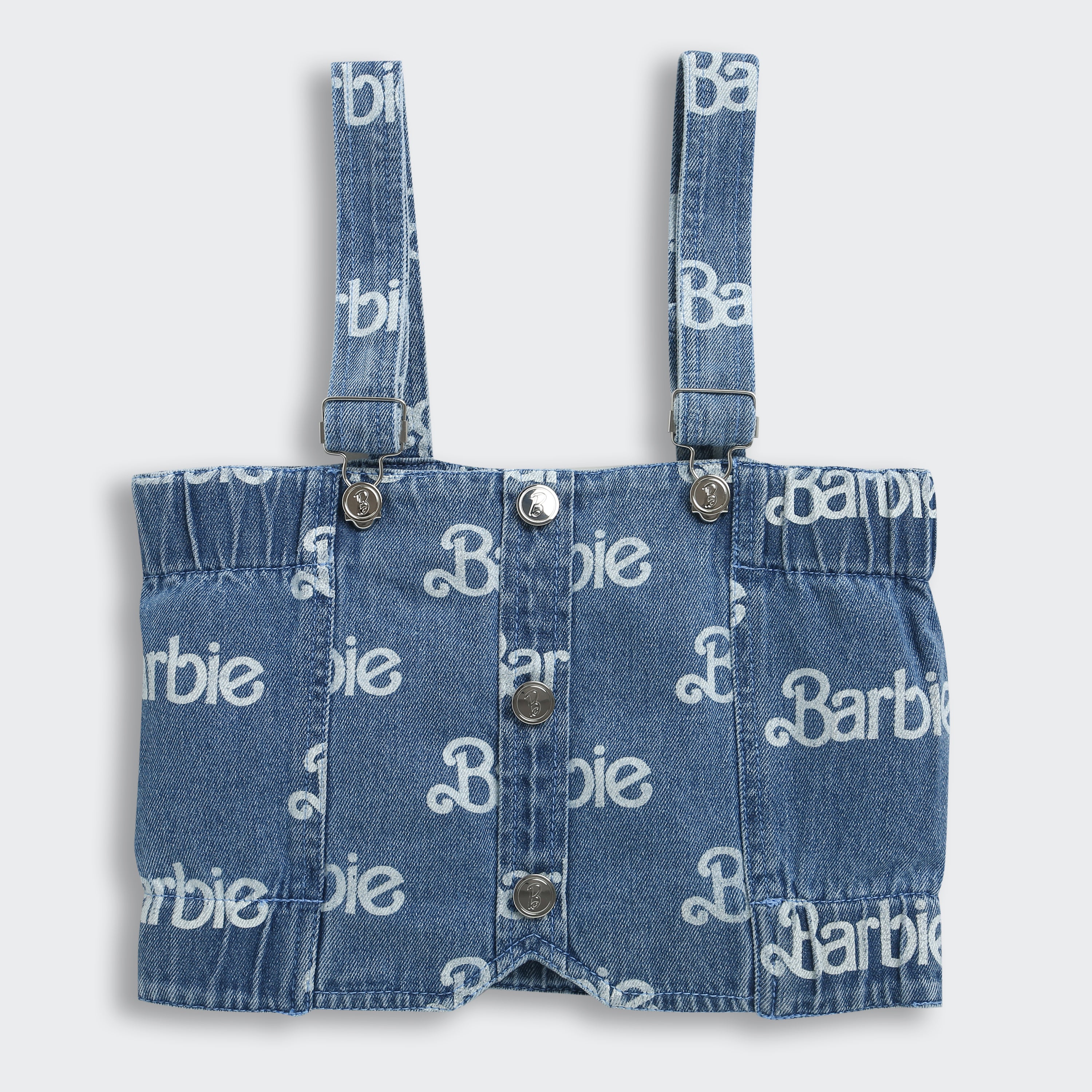 Denim Barbie Printed Top with Straps – Trendy Summer Denimwear