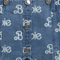 Denim Barbie Printed Top with Straps – Trendy Summer Denimwear