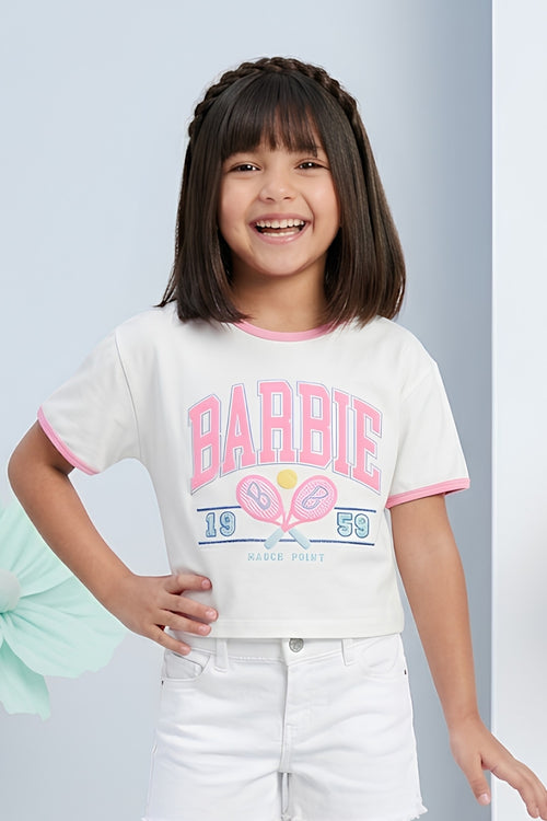 Barbie White Print Crop Tee BATP2083