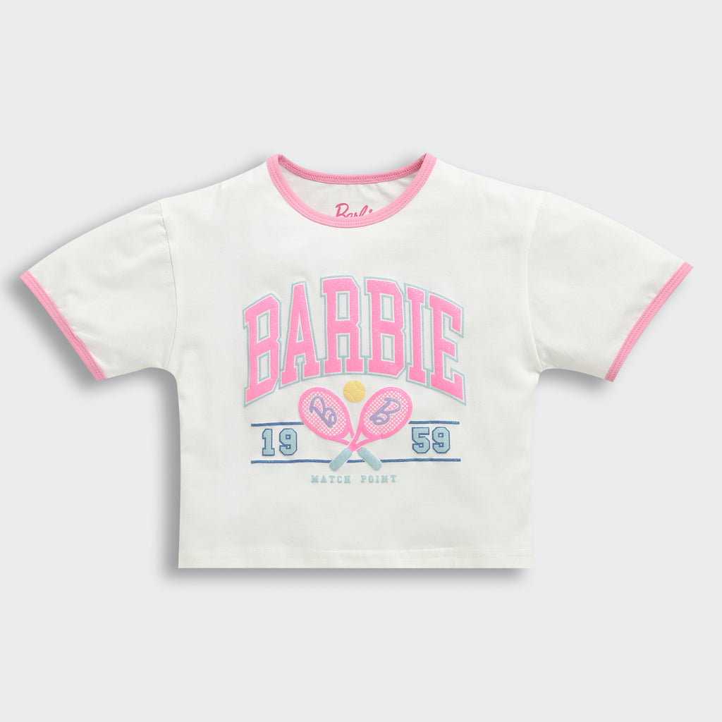 Barbie White Print Crop Tee BATP2083