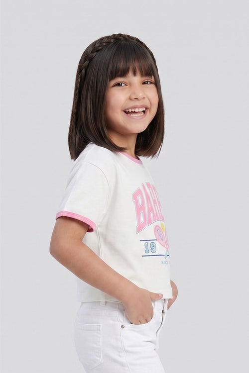 Barbie White Print Crop Tee BATP2083