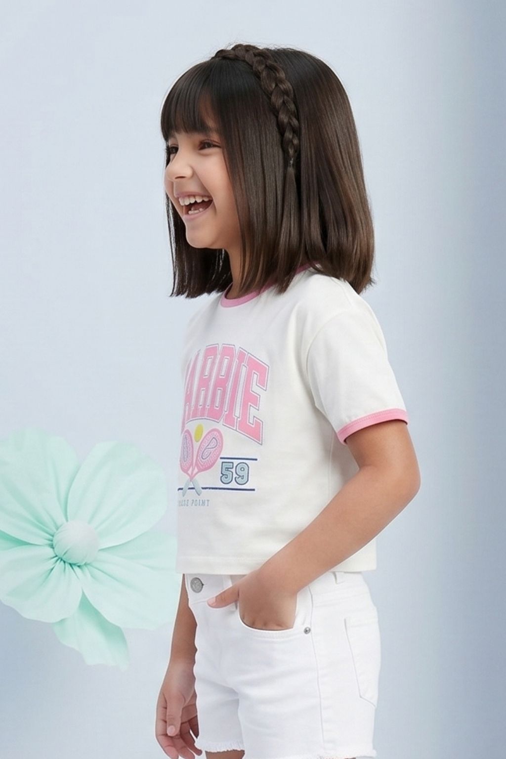 Barbie White Print Crop Tee BATP2083